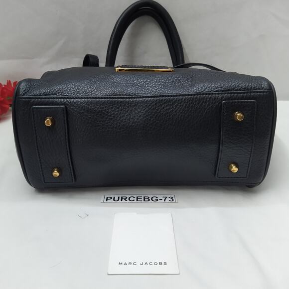 Marc Jacobs Black Pebbled Leather Double Handles Zipper Satchel Shoulder Bag - Picture 9 of 16